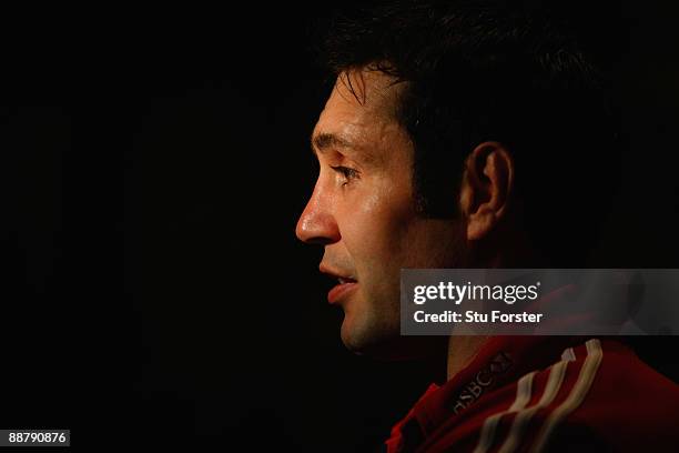 British and Irish Lions player Stephen Jones faces the media at the Sandton Hotel on July 2, 2009 in Johannesburg, South Africa.