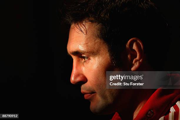 British and Irish Lions player Stephen Jones faces the media at the Sandton Hotel on July 2, 2009 in Johannesburg, South Africa.