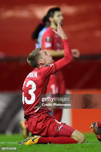 Sander Coopman midfielder of SV Zulte Waregem looks dejected after missing an opportunity during the UEFA Europa League group K stage match between...