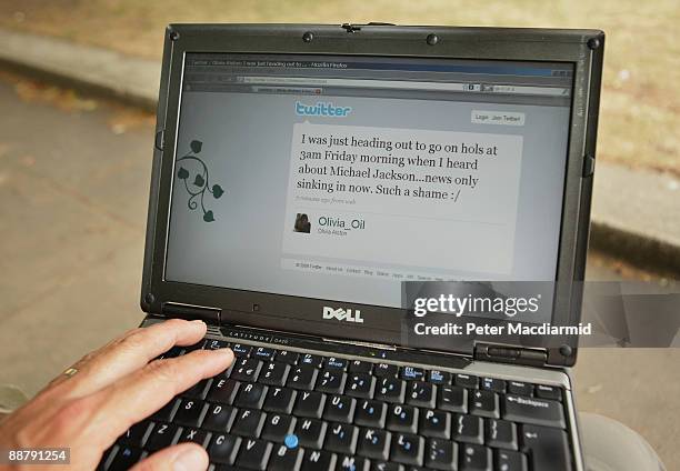 In this photo illustration the Twitter website is displayed on a laptop computer on July 2, 2009 in London. The social network site, started in 2006...