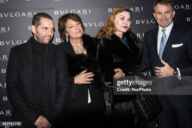 Roberto D'Amato, Tiziana Cuscuna, Alan Cappelli Goetz and Lelio Gavazza attend Christmas Lights At Bvlgari Boutique Rome on December 7, 2017 in Rome,...