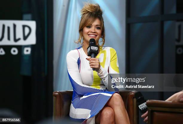 Singer Rita Ora discusses The Open Mic Project at Build studio on December 7, 2017 in New York City.