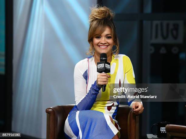 Singer Rita Ora discusses The Open Mic Project at Build studio on December 7, 2017 in New York City.