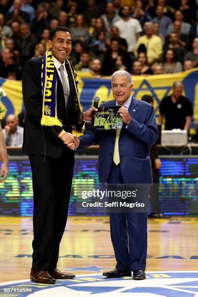 David Blu & Shimon Mizrahi during the 2017/2018 Turkish Airlines EuroLeague Regular Season Round 11 game between Maccabi Fox Tel Aviv and Valencia...