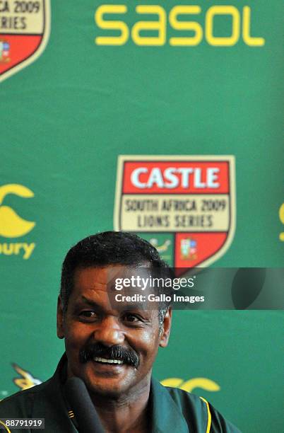 Coach, Peter de Villiers during the Springboks press conference and team announcement at the Sun Square Hotel in Fourways on July 2, 2009 in...