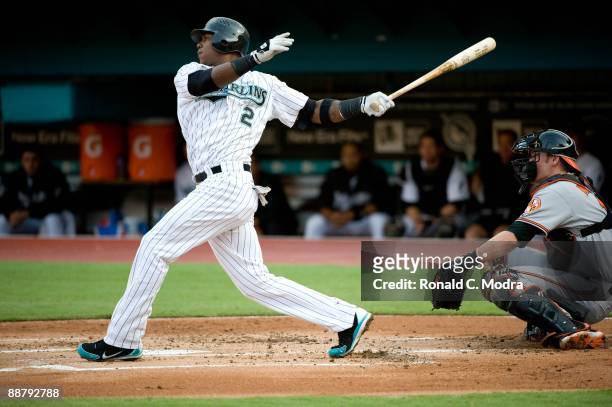 Hanley Ramirez of the Florida Marlins bats during a MLB game against the Baltimore Orioles at LandShark Stadium on June 24, 2009 in Miami, Florida.