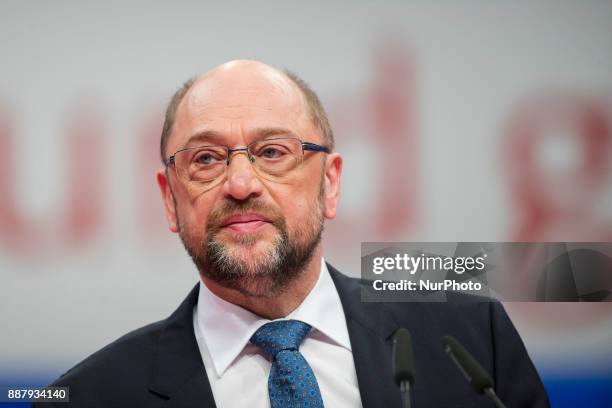 Martin Schulz speaks during the party congress of the German Social Democratic Party in Berlin, Germany on December 7, 2017.