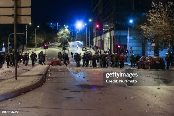 Serious fights among police and and a group of demonstrators during violent protests in Thessaloniki on Wednesday 6, December, marking the...