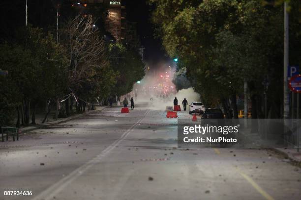Serious fights among police and and a group of demonstrators during violent protests in Thessaloniki on Wednesday 6, December, marking the...