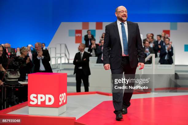 Chairman and candidate Chairman Martin Schulz is pictured at the end of his speach during the party congress of the German Social Democratic Party in...