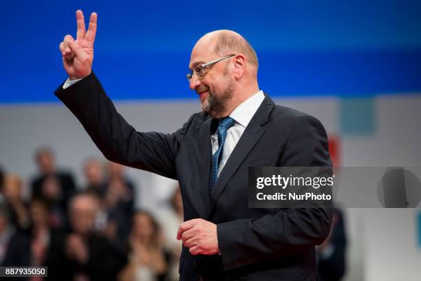 Chairman and candidate Chairman Martin Schulz is pictured at the end of his speach during the party congress of the German Social Democratic Party in...