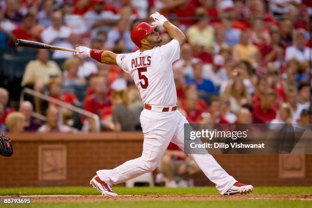 Albert Pujols of the St. Louis Cardinals bats against the Minnesota Twins on June 26, 2009 at Busch Stadium in St. Louis, Missouri.