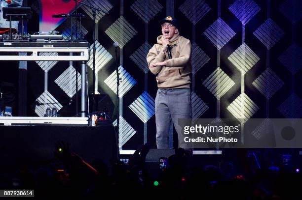 Logic performs onstage during the Q102's iHeartRadio Jingle Ball 2017 at the Wells Fargo Center in Philadelphia, PA, on December 6, 2017.