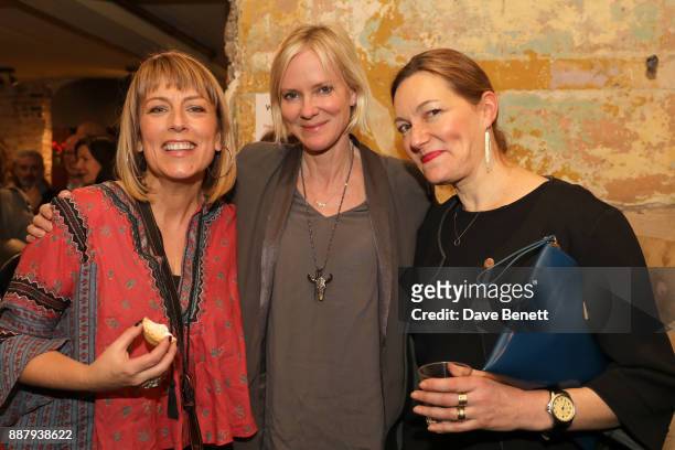 Fay Ripley, Hermione Norris, and Tanya Ronder attend a drinks reception during the press night performance of "The Box Of Delights" at Wilton's Music...