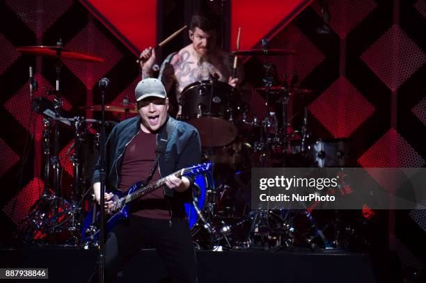 Fall Out Boy performs onstage during the Q102's iHeartRadio Jingle Ball 2017 at the Wells Fargo Center in Philadelphia, PA, on December 6, 2017.