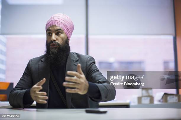 Jagmeet Singh, leader of the New Democratic Party , speaks during an interview in Ottawa, Ontario, Canada, on Thursday, Dec. 7, 2017. Singh was...