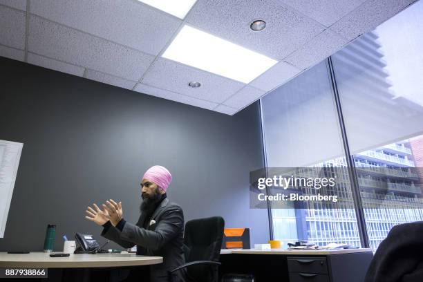 Jagmeet Singh, leader of the New Democratic Party , speaks during an interview in Ottawa, Ontario, Canada, on Thursday, Dec. 7, 2017. Singh was...