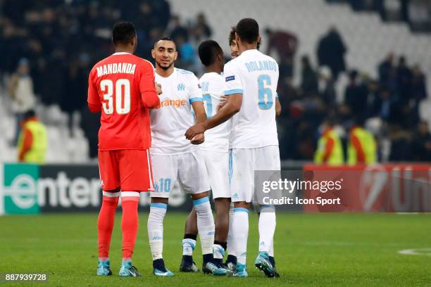 Dimitri Payet and players of Marseille celebrate at the end during the Uefa Europa League match between Olympique de Marseille and Red Bull Salzburg...