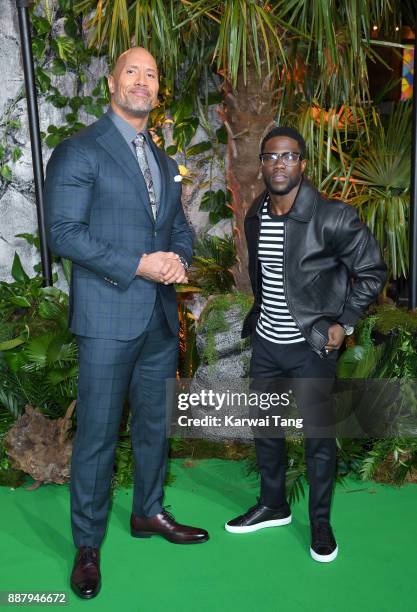 Dwayne Johnson and Kevin Hart attend the UK premiere of "Jumanji: Welcome To The Jungle" at Vue West End on December 7, 2017 in London, England.