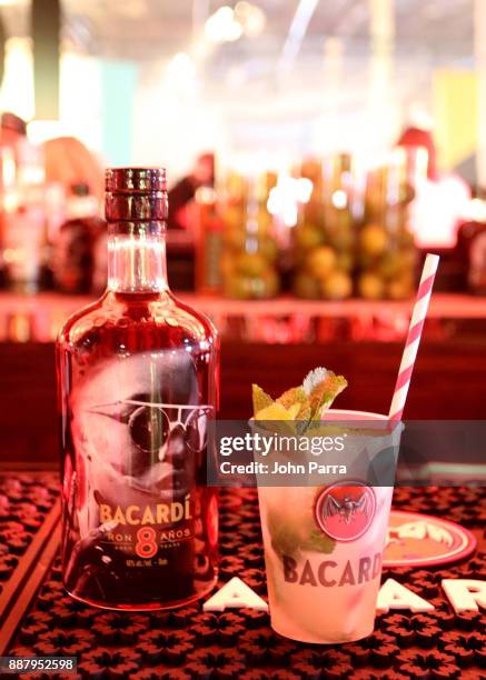 View of a specialty BACARDI cocktail at the VIP Preview of BACARDI, Swizz Beatz And The Dean Collection Bring NO COMMISSION Back To Miami To...