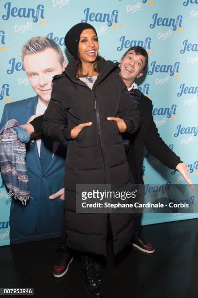 Stephane Plaza and Karine Le Marchand attend the show of Jeanfi Janssens at L'Alhambra on December 7, 2017 in Paris, France.