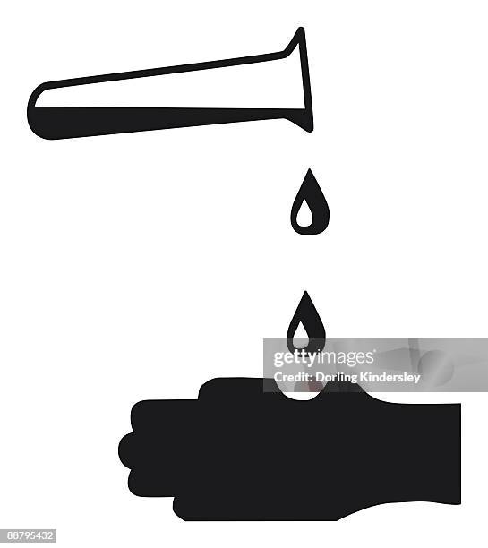 black and white digital illustration of corrosive liquid dripping onto hand and destroying skin - acid warning stock illustrations