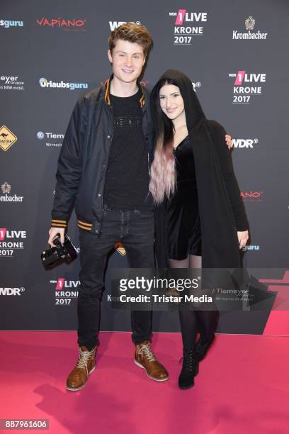 Felix von der Laden and his girlfriend Kati attend the 1Live Krone radio award at Jahrhunderthalle on December 7, 2017 in Bochum, Germany.