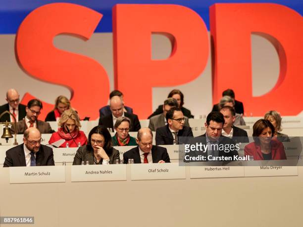 Martin Schulz, leader of the German Social Democrats , Andrea Nahles, Chairwoman of the SPD Bundestag faction, Olaf Scholz, Major of Hamburg,...