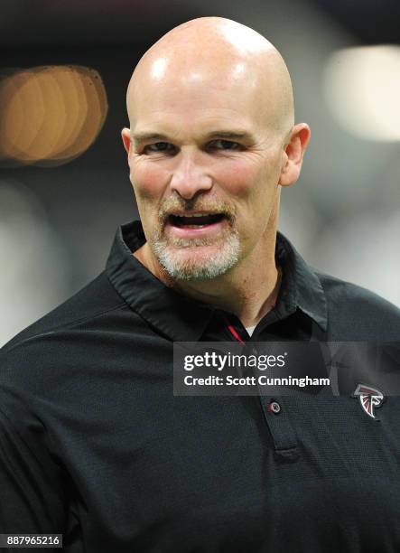 Head Coach Dan Quinn of the Atlanta Falcons before the game against the New Orleans Saints at Mercedes-Benz Stadium on December 7, 2017 in Atlanta,...