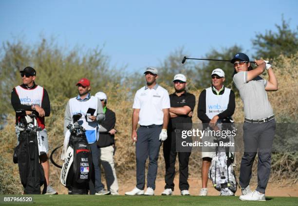 Richard H. Lee plays a tee shot on the ninth hole during the first round of the Web.com Tour Qualifying Tournament at Whirlwind Golf Club on the...