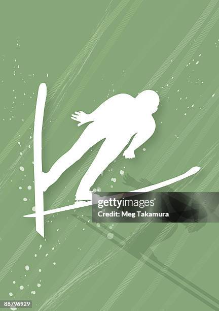 illustrations, cliparts, dessins animés et icônes de two men ski jumping - saut à ski