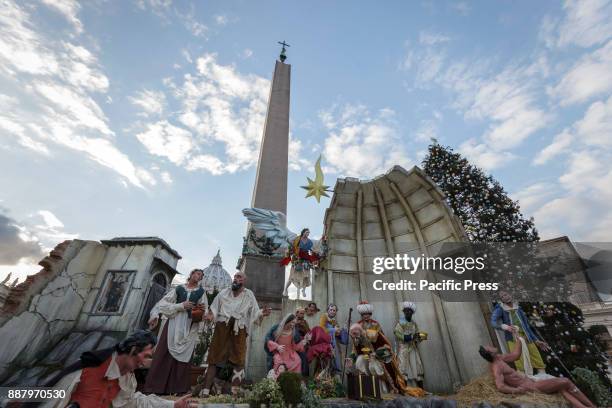 Inauguration of the Nativity Scene and lighting of the Christmas Tree in St. Peter's Square in Vatican City, Vatican on December 07, 2017. The...