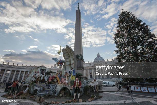 Inauguration of the Nativity Scene and lighting of the Christmas Tree in St. Peter's Square in Vatican City, Vatican on December 07, 2017. The...