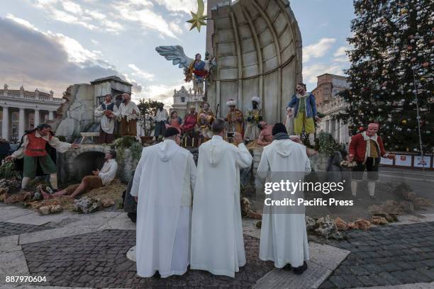 Inauguration of the Nativity Scene and lighting of the Christmas Tree in St. Peter's Square in Vatican City, Vatican on December 07, 2017. The...