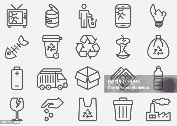 garbage line icons - throwing stock illustrations