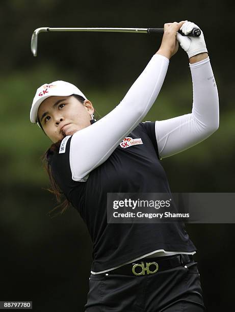 Inbee Park of South Korea watches her tee shot on the sixth hole during the first round of the Jamie Farr Owens Corning Classic at Highland Meadows...