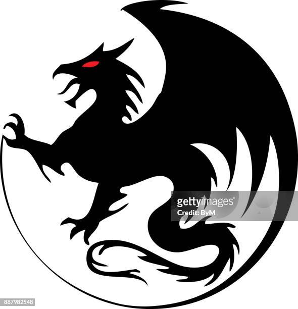 dragon vector tattoo isolated on white - white dragon tattoo stock illustrations