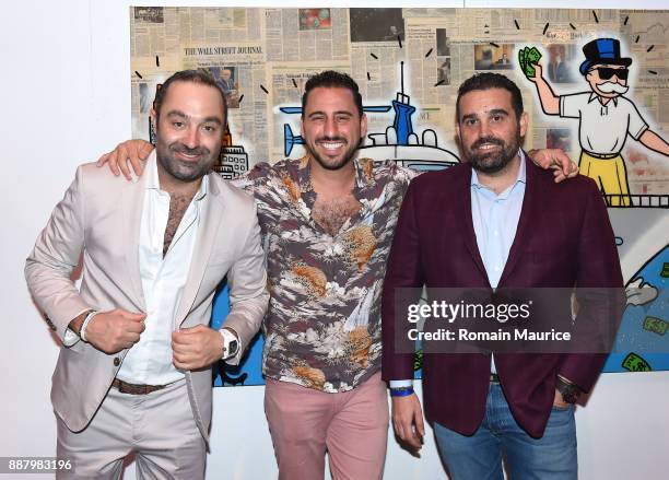 Avery Andon, Josh Altman and Seth Leminof attend Haute Living's VIP Pop-Up Opening of Alec Monopoly from Art Life and David Yarrow from Maddox...