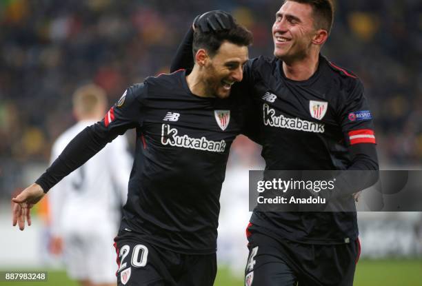 Aritz Aduriz of Athletic Bilbao celebrates after scoring a goal during the UEFA Europa League Group J soccer match between Zorya Luhansk and Athletic...