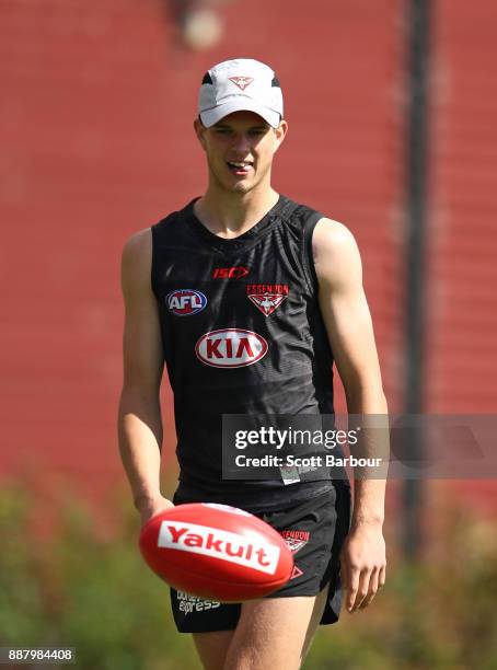 Jordan Houlahan looks on during an Essendon Bombers Media Announcement & Training Session at Essendon Football Club on December 8, 2017 in Melbourne,...