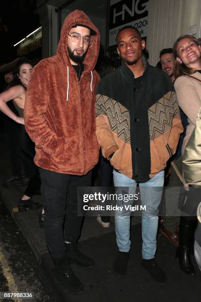 Mustafa and Jamaal of Rak-Su seen arriving at Mahiki club in Mayfair on December 7, 2017 in London, England.