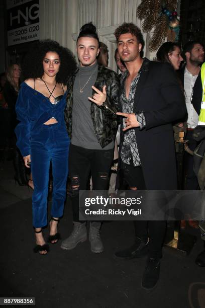 Shereen Cutkelvin, Kyle Cutkelvin and Jay Cutkelvin of The Cutkelvins seen arriving at Mahiki club in Mayfair on December 7, 2017 in London, England.