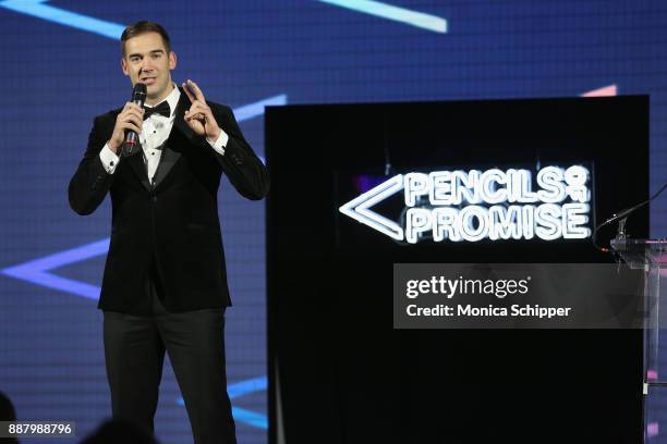 Author, entrepreneur, and Philanthropist Award Honoree Lewis Howes speaks onstage at the Pencils of Promise Annual Gala 2017 in Central Park on...