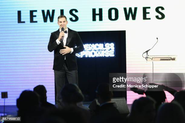 Author, entrepreneur, and Philanthropist Award Honoree Lewis Howes speaks onstage at the Pencils of Promise Annual Gala 2017 in Central Park on...