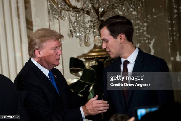 President Donald Trump and White House Senior Advisor to the President Jared Kushner attend a Hanukkah Reception in the East Room of the White House,...