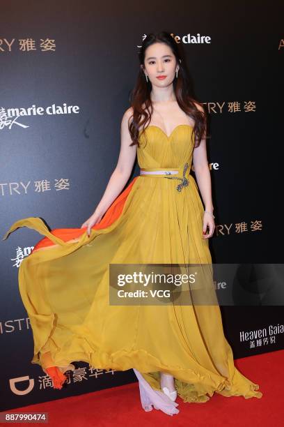 Actress Liu Yifei arrives on the red carpet of 2017 Marie Claire Style China Artistry Party on December 7, 2017 in Beijing, China.