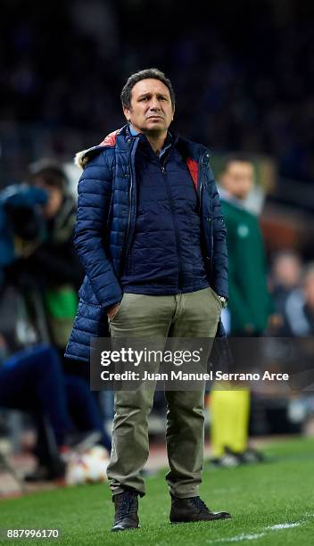 Head coach Eusebio Sacristan of Real Sociedad reacts during the UEFA Europa League group L football match between Real Sociedad de Futbol and FC...