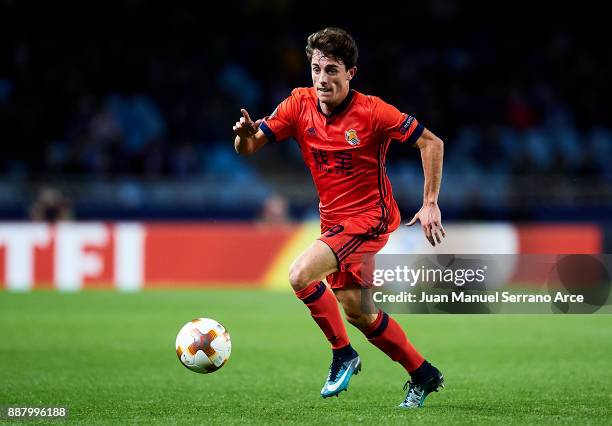 Alvaro Odriozola of Real Sociedad controls the ball during the UEFA Europa League group L football match between Real Sociedad de Futbol and FC Zenit...