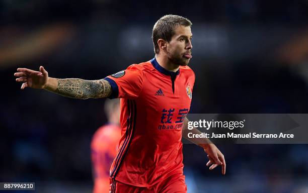 Inigo Martinez of Real Sociedad reacts during the UEFA Europa League group L football match between Real Sociedad de Futbol and FC Zenit Saint...