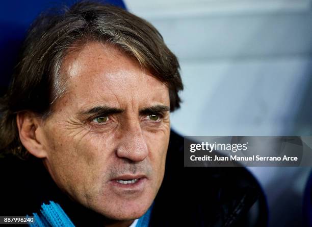 Head coach Roberto Mancini of of Zenit St. Petersburg looks on prior to the start the UEFA Europa League group L football match between Real Sociedad...